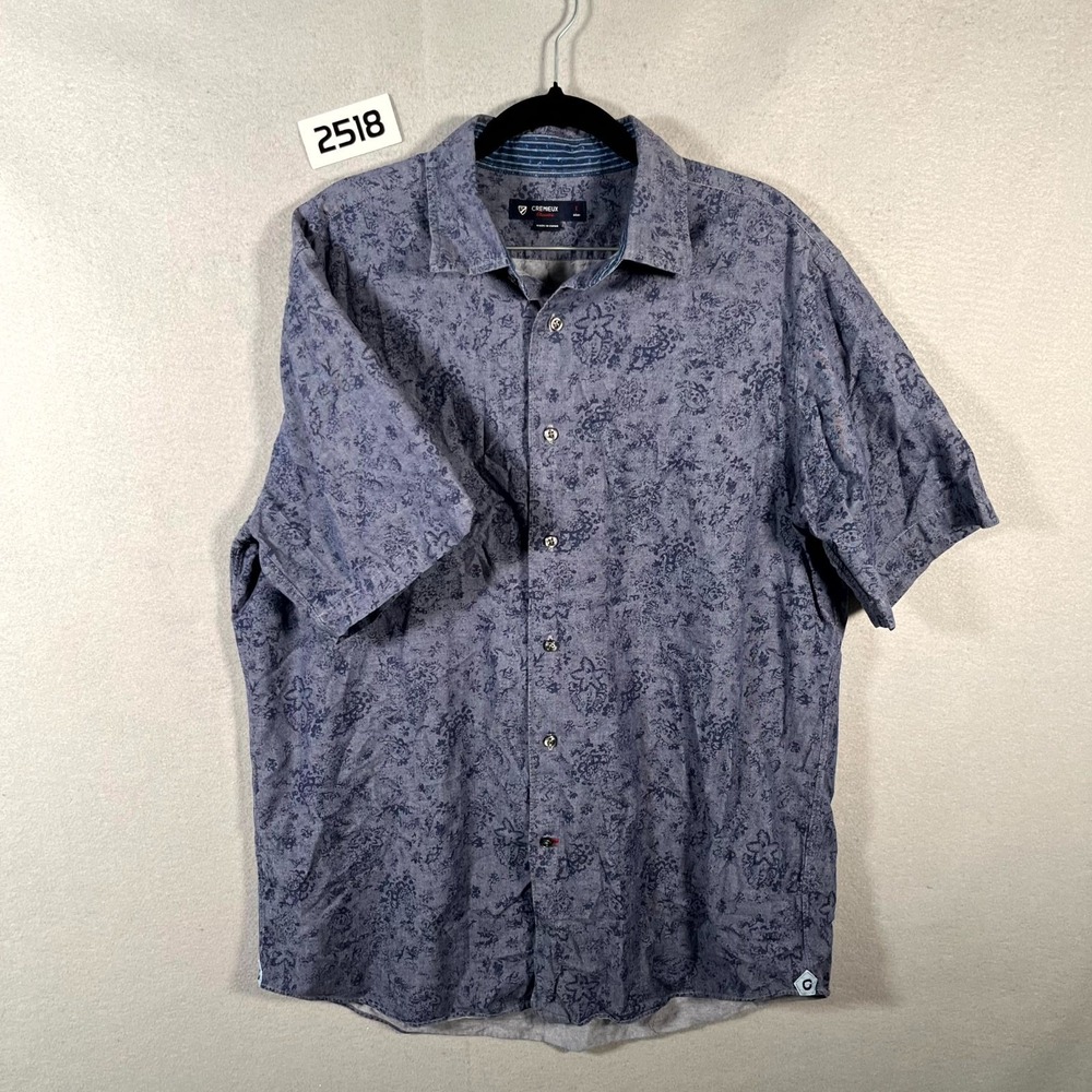 Cremieux Shirt Mens Large Blue Gray Floral Classic Fit Pleated Button Up Casual‎